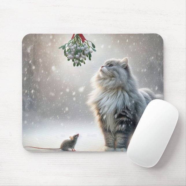 Tapis De Souris Chat et souris sous Mistletoe (Avec souris)