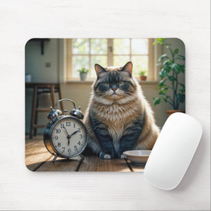 Tapis De Souris Chat gras en attente d'un bol d'alimentation vide