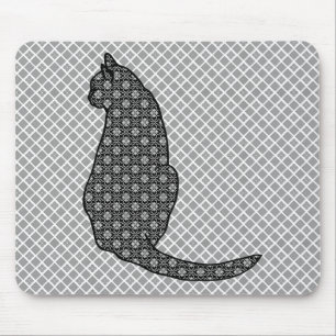 Tapis De Souris Chat japonais - copie noire et blanche de kimono