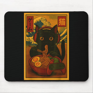 Tapis De Souris Chat joueur mangeant du Ramen à la japonaise