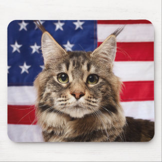 Tapis De Souris Chat Maine Coon avec drapeau américain