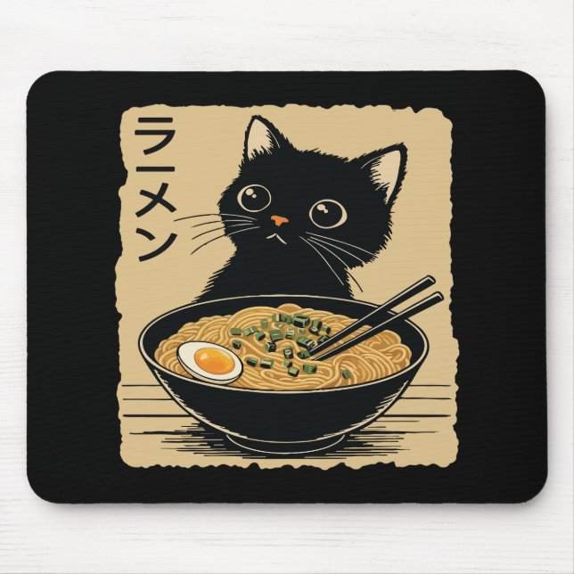 Tapis De Souris Chat mangeant des ramen  (Devant)
