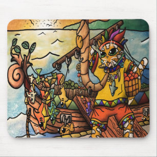 Tapis De Souris Chat marchand du port de pêche