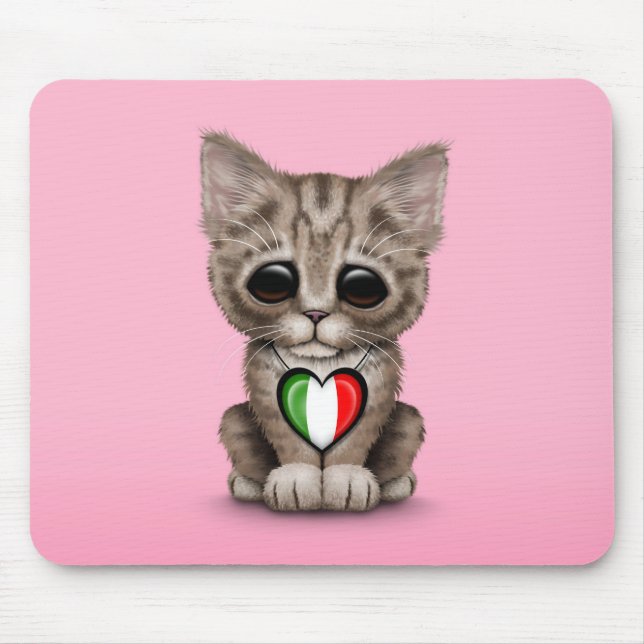 Tapis De Souris Chat mignon de chaton avec le coeur italien de (Devant)