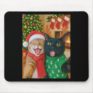 Tapis De Souris Chat mignon mème prenant un selfie Noël Lumières d