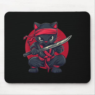 Tapis De Souris Chat Ninja Samurai Japon Drapeau japonais Kawaii F