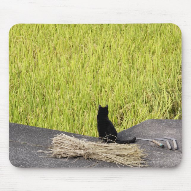 Tapis De Souris Chat noir à Rice Paddy (Devant)
