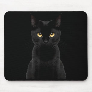 Tapis De Souris Chat noir aux yeux jaunes Chat en colère Chat drôl