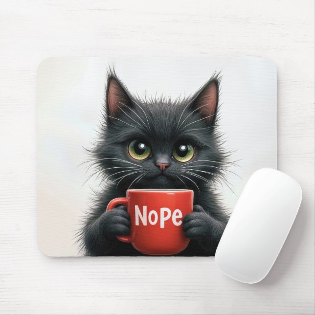 Tapis De Souris Chat Noir Avec Mug De Café (Avec souris)