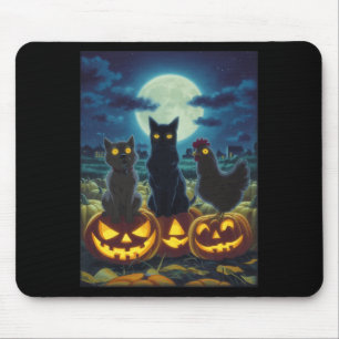 Tapis De Souris Chat noir Chien Poulet Halloween Citrouille Épouva