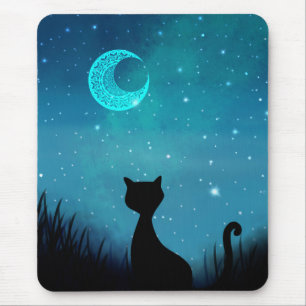 Tapis De Souris chat noir ciel étoilé