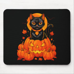 Tapis De Souris Chat Noir Citrouille Lune Halloween Automne
