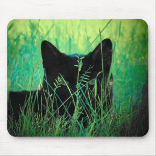Tapis De Souris Chat noir dans l'herbe