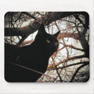 Tapis De Souris Chat noir dans un arbre Éffrayant