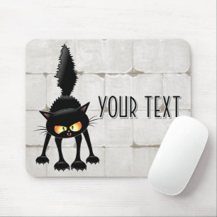 Tapis De Souris Chat noir de dessin animé drôle et féroce 