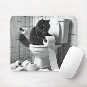 Tapis De Souris Chat noir démêler un rouleau de papier toilette