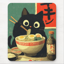 Tapis De Souris Chat noir drôle mangeant du Ramen
