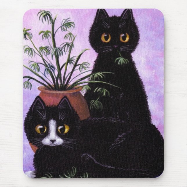 Tapis De Souris Chat noir et blanc drôle Creationarts (Devant)