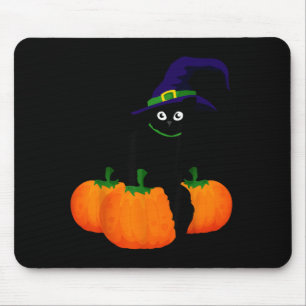Tapis De Souris Chat noir et citrouille d'Halloween effrayant desi