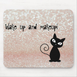 Tapis De Souris Chat noir fantaisiste pailleté - Réveillez-vous et
