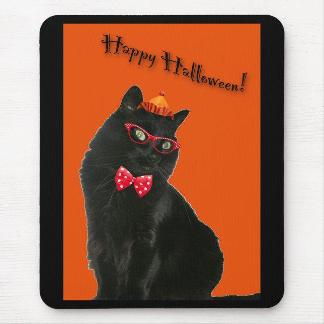 Tapis De Souris Chat noir Joyeux Halloween Mousepad (Devant)