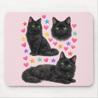 Tapis De Souris chat noir kawaii mignon arc-en-ciel animal de comp