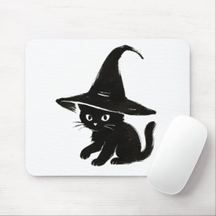 Tapis De Souris Chat noir minimaliste avec un design de chapeau de