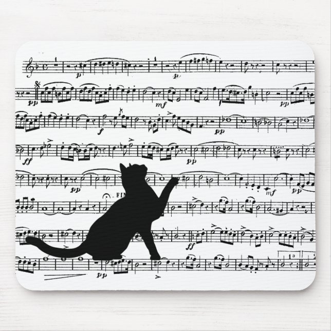 Tapis De Souris chat noir sur musique (Devant)