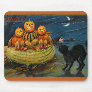 Tapis De Souris Chat noir vintage Halloween Citrouille
