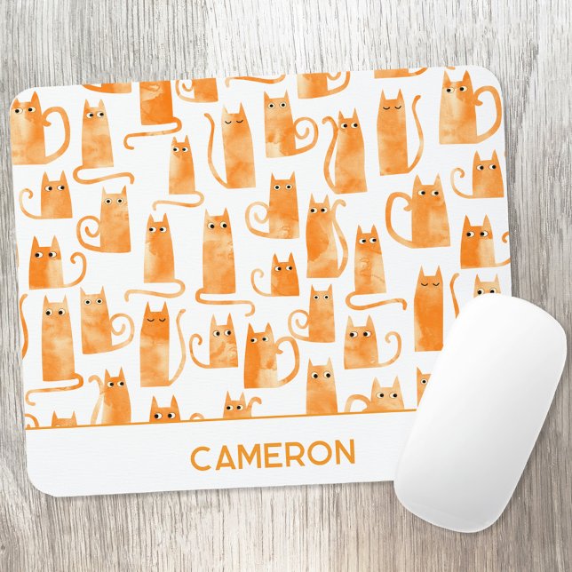 Tapis De Souris Chat orange personnalisé (Personalized custom name watercolor orange ginger cat mouse mat)
