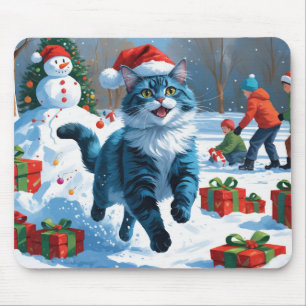 Tapis De Souris Chat Oriental Bleu Assis Dans un Chapeau de Noël d