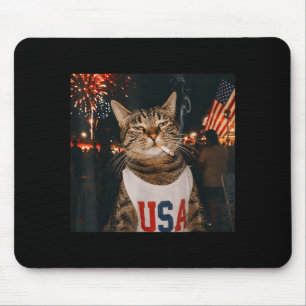 Tapis De Souris Chat patriotique du 4 juillet fumant une cigarette