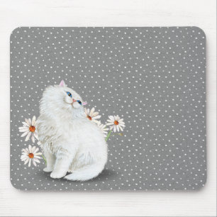 Tapis De Souris chat perse blanc sur le point de pin motif Souris