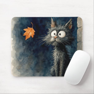 Tapis De Souris Chat Scruffé Avec Feuille D'Automne