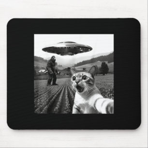 Tapis De Souris Chat selfie avec un alien UFO drôle de chat alien