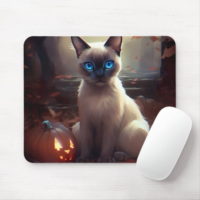 Tapis De Souris Chat Siamais Halloween Avec Peur Citrouille (Avec souris)