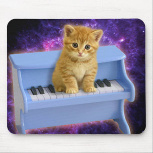 Tapis De Souris Chat sur le piano bleu