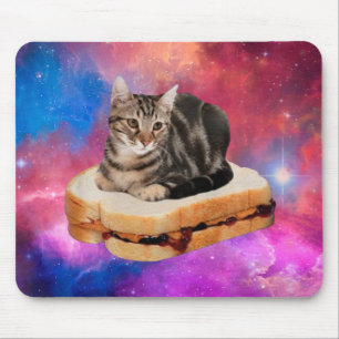 Tapis De Souris Chat sur un pain volant dans l'espace