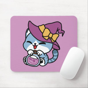 Tapis De Souris Chat Tabby Halloween – Chapeau de Sorcière & Art d