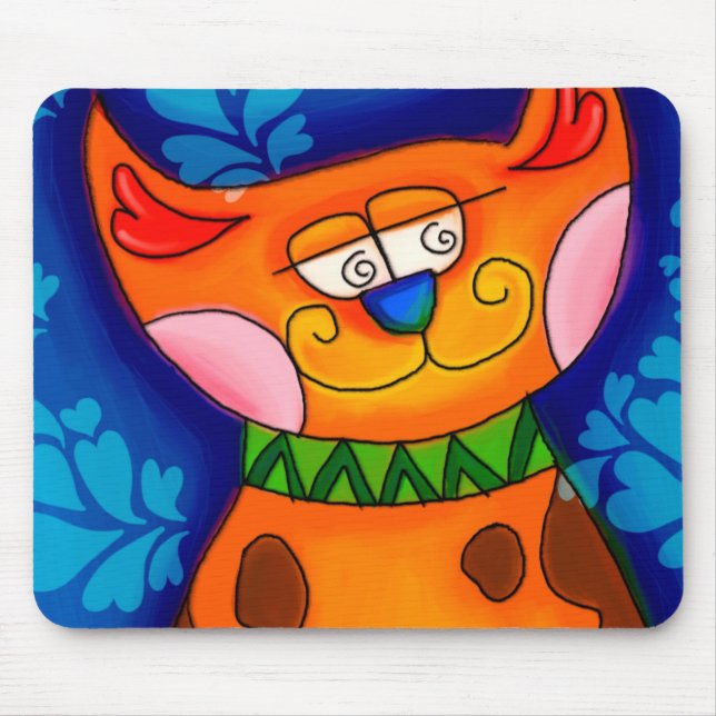 Tapis De Souris Chat Tabby Orange Souriant (Devant)