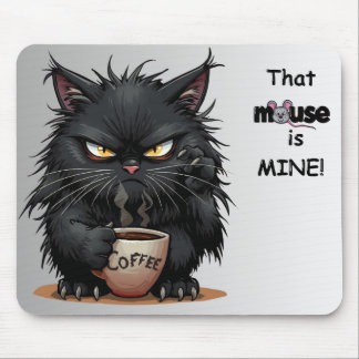 Tapis de souris chat tenant une tasse à café