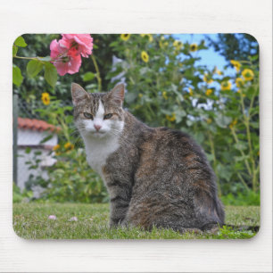 Tapis De Souris chat tigré dans le jardin