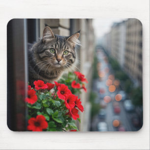 Tapis De Souris Chat Tigré D'Appartement Dans La Fenêtre