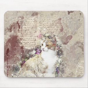 Tapis De Souris Chat Vintage Aquarelle