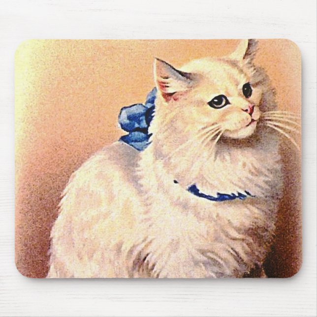 Tapis De Souris Chat Vintage avec Noeud Bleu (Devant)
