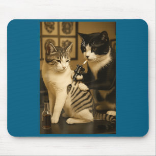 Tapis De Souris Chat Vintage Fumant Tatouage Encre Kitty Artiste D