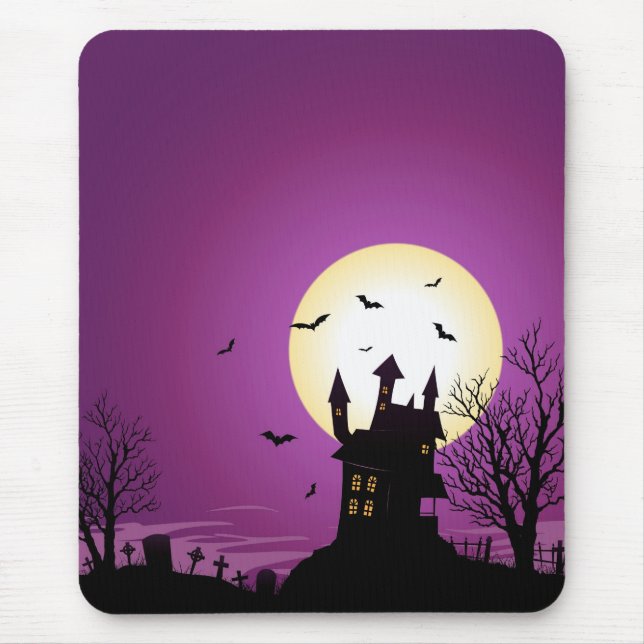 Tapis De Souris Château hanté par Halloween de bande dessinée (Devant)