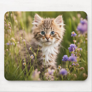Tapis De Souris Chaton Dans Un Champ De Fleurs Sauvages