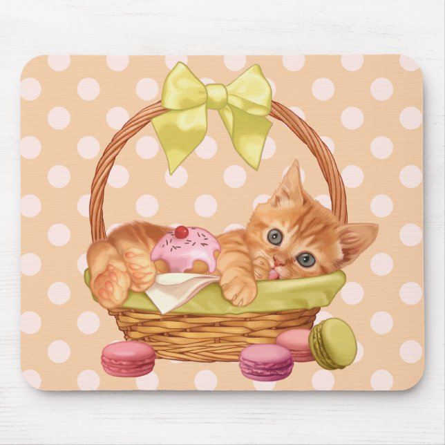 Tapis De Souris Chaton de macaron et de petit gâteau (Devant)