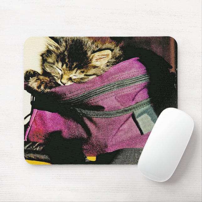 Tapis De Souris Chaton Dormir Dans Un Porte-Sacs Bourgogne (Avec souris)